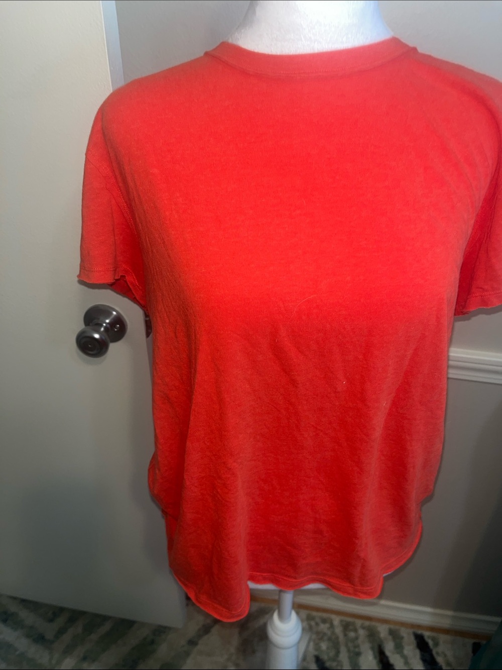 Free People Short Sleeve Crewneck Tee in Bright Coral Red